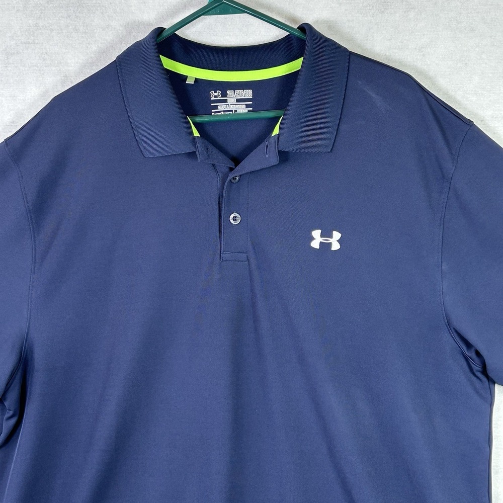 Under Armour HeatGear Navy Blue Polo Shirt -Men's 2XL- Performance Loose Fit EUC